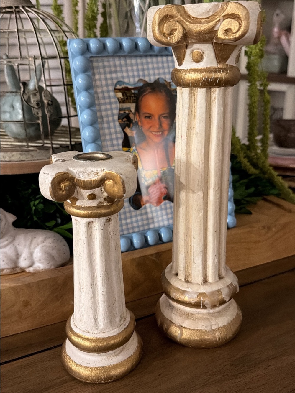 White and Gold Decorative Pillar Candle Holders - Home Accents